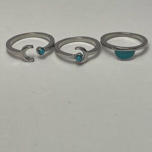 3 Southwestern Stackable Rings Silver Tone and Faux Turquoise